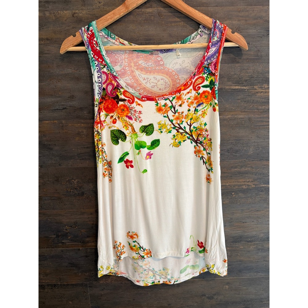 Elie Tahari Womens XS Floral Paisley Print Sleeveless Tank Top High Low Hem